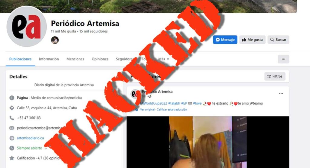 La página de Facebook del Periódico Artemisa perteneciente a la dictadura castrista fue hackeada y en ella se han expuesto videos de mujeres que aparecen semidesnudas.