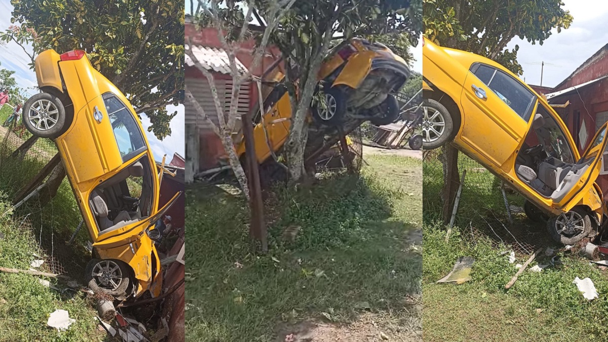 Aparatoso accidente en Camagüey: Auto queda sobre la cerca de una vivienda (+VIDEO)