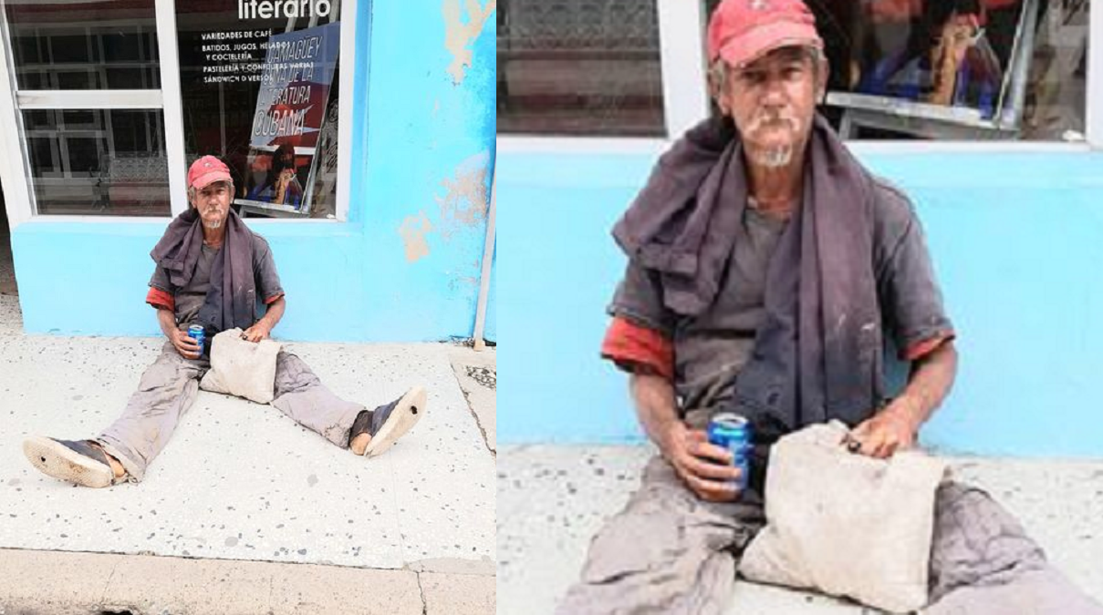 Buen samaritano reparte comida entre gente hambrienta, en boulevard de Camagüey
