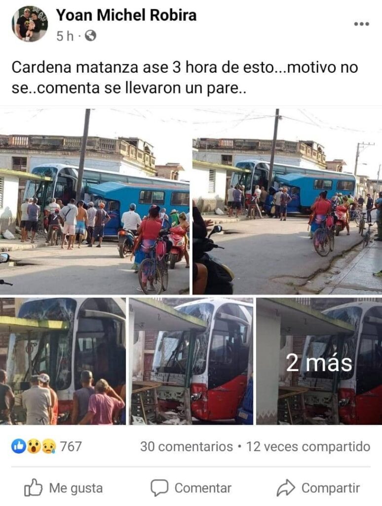 Reportan choque de un camión y un ómnibus en Matanzas