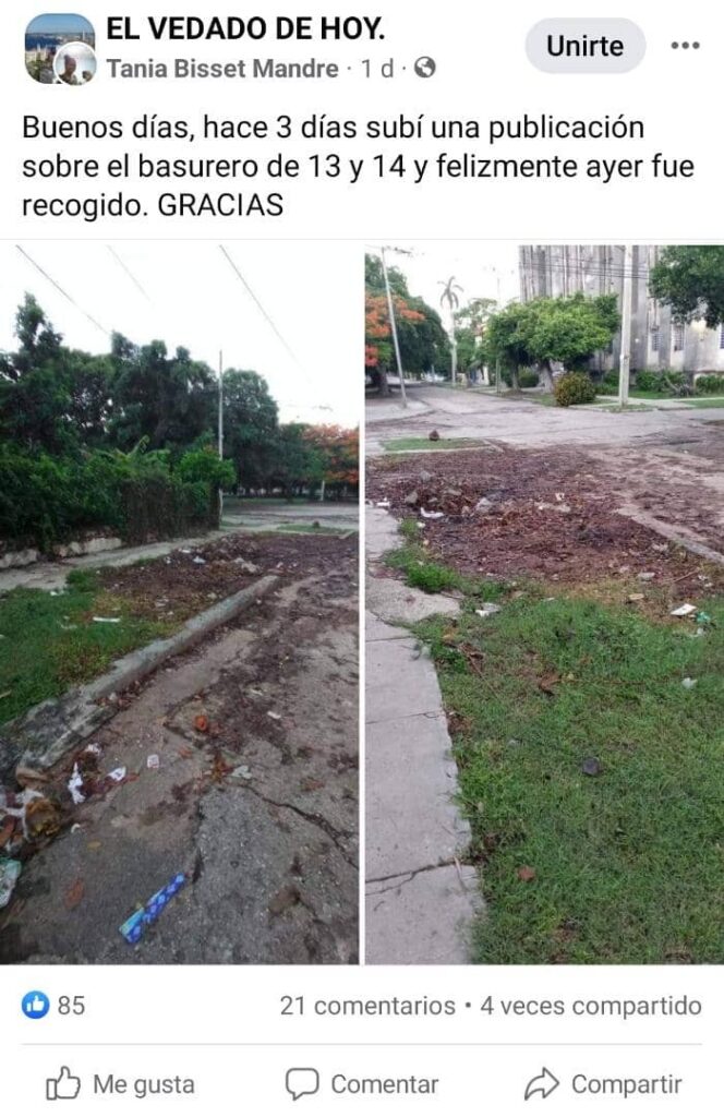 Recogen basura en una esquina del Vedado tras denuncia emitida a través de las redes sociales
