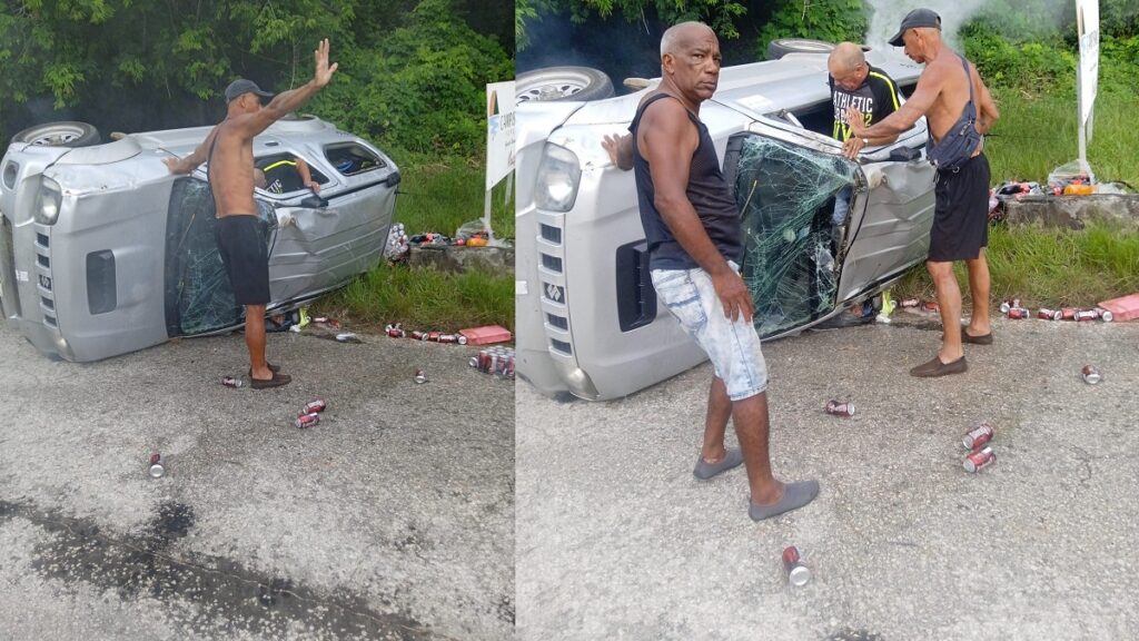 Auto estatal cargado de bebidas se vuelca en Sancti Spíritus