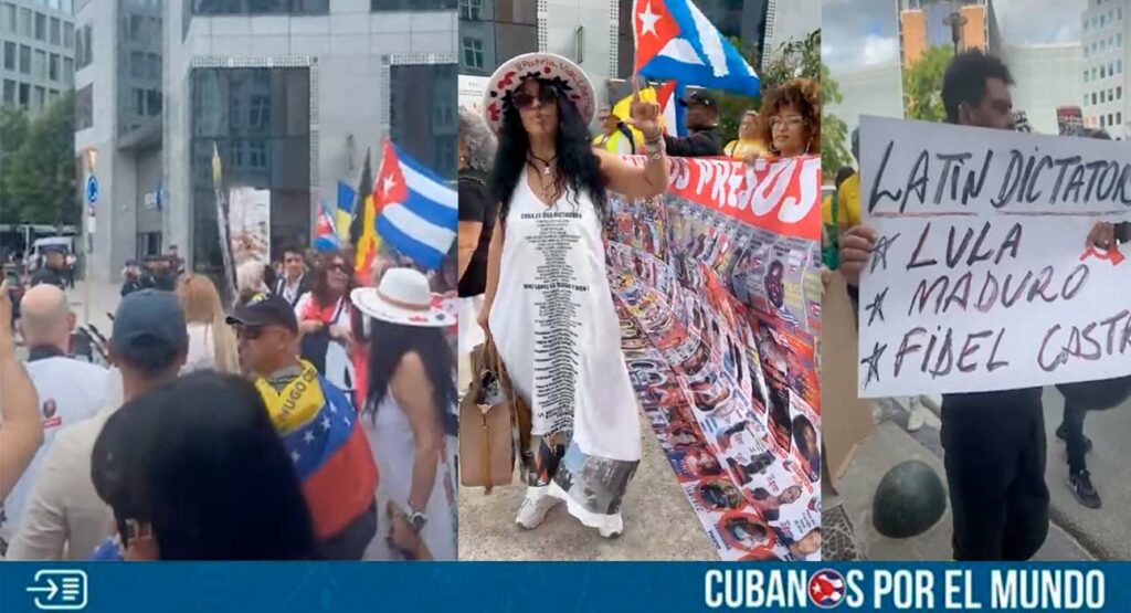 Un grupo de cubanos libres protestaron este lunes en contra de la presencia del puesto a dedo de Cuba, Miguel Díaz-Canel en Bruselas, Bélgica, a donde llegó el tirano para participar en la III Cumbre de la Comunidad de Estados Latinoamericanos y Caribeños (CELAC) y la Unión Europea (UE), a celebrarse entre los días 17 y 18 de julio.
