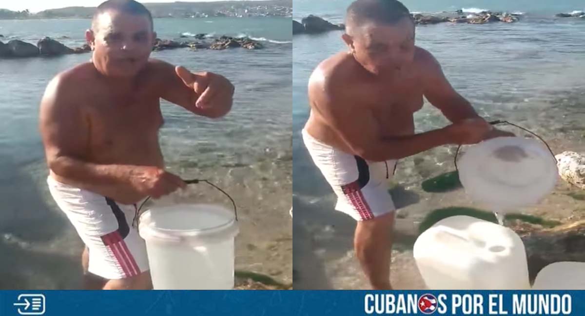 Matanzas: Cubano tiene que cargar agua de la playa debido a la escasez