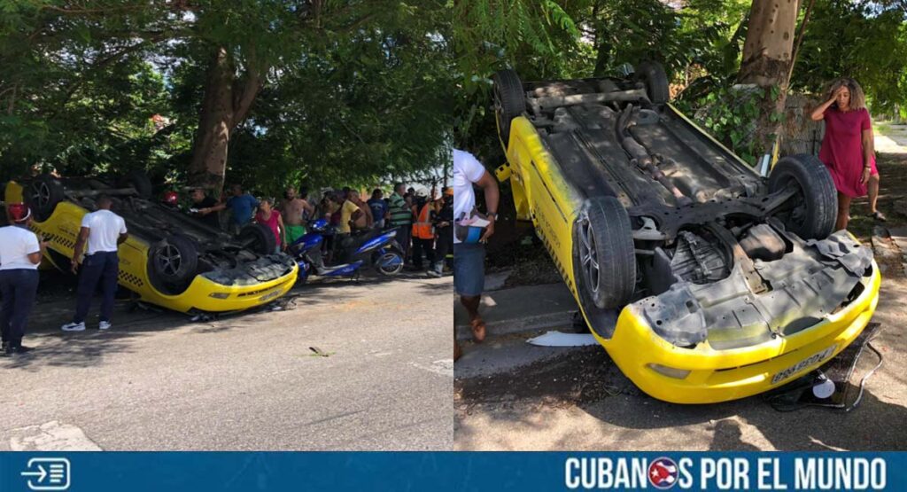 Taxi estatal se vuelca aparatosamente en La Habana