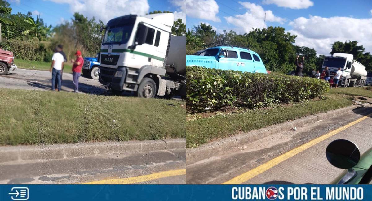 Accidente en Cuba: Pipa de combustible choca contra un almendrón