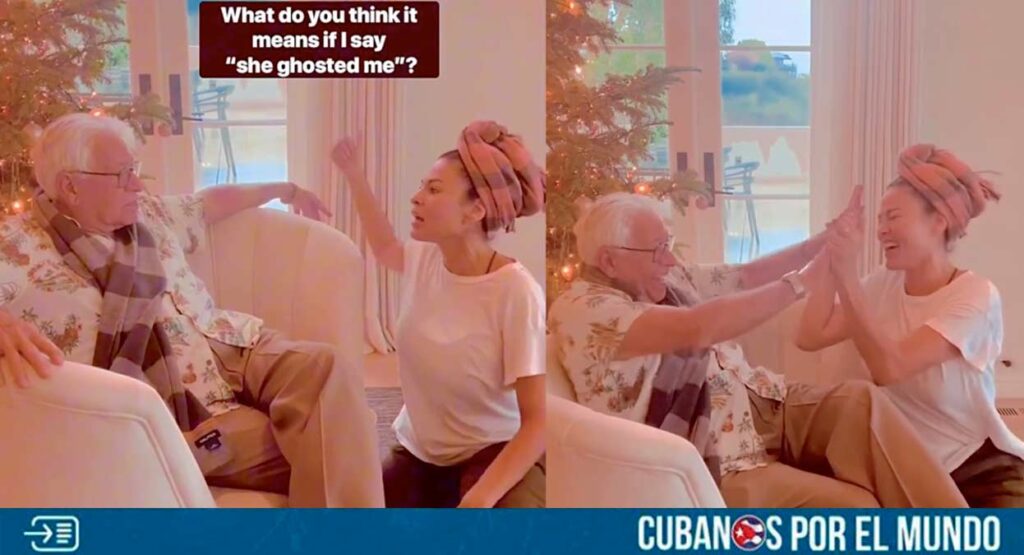 Eva Mendes termina el 2023 con una nota de humor junto a su padre cubano. La actriz de origen cubano compartió un video en el que le hace preguntas a su papá sobre el significado de algunas palabras de moda. 