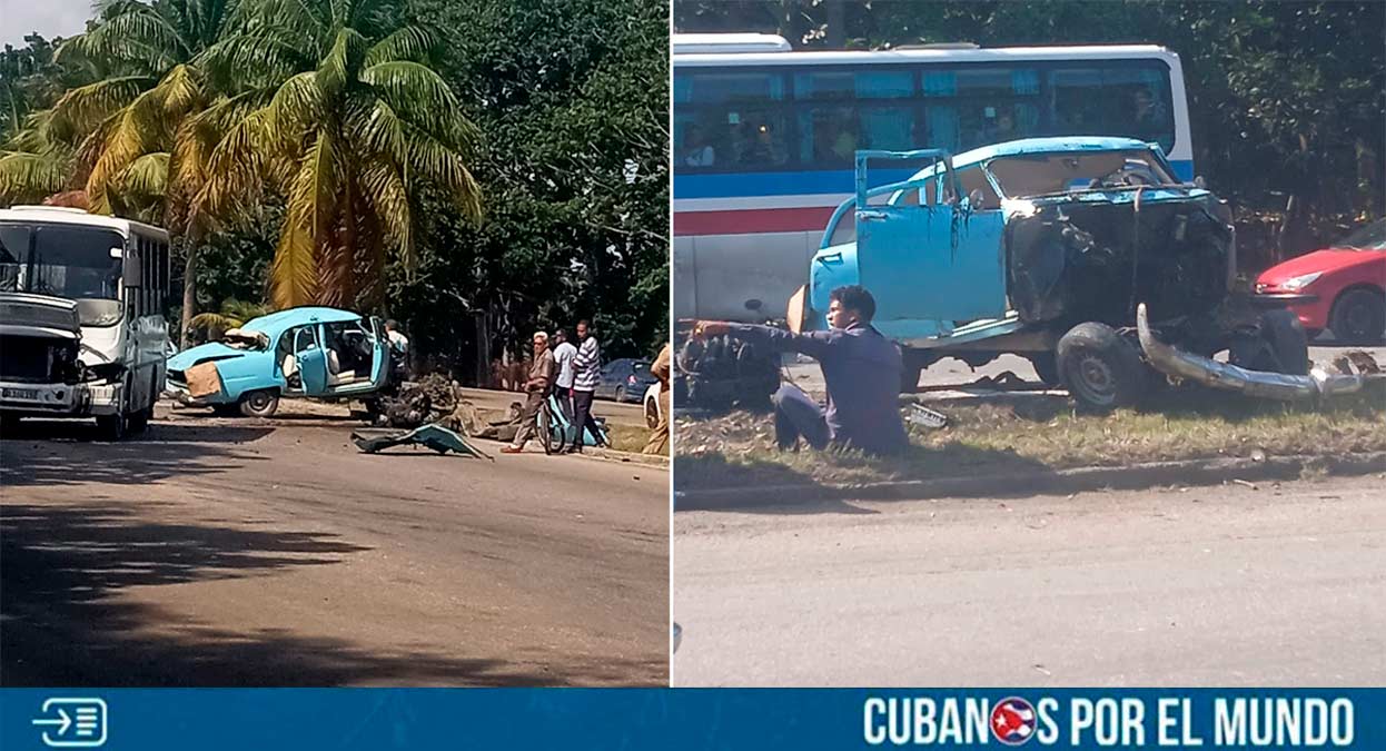 En horas de la tarde de este jueves se reportó un accidente que involucró a un almendrón y a un ómnibus en La Habana, según trascendió en las redes sociales, en donde se publicaron fotos y videos del suceso.