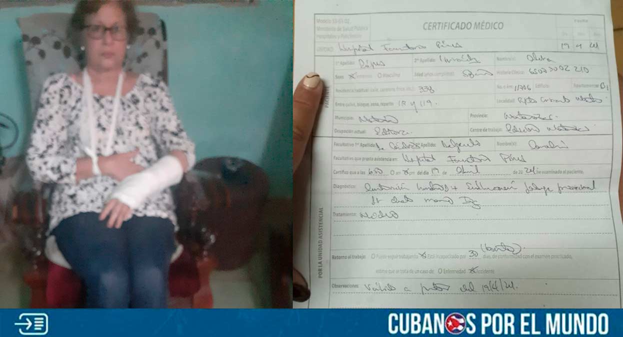 La intelectual cubana Alina Bárbara López informó que sufrió un esguince en el hombro derecho y una subluxación en el pulgar de la mano izquierda tras ser golpeada por agentes de la dictadura castrista en una reciente detención violenta que ejecutaron en su contra cuando se disponía a viajar a La Habana.