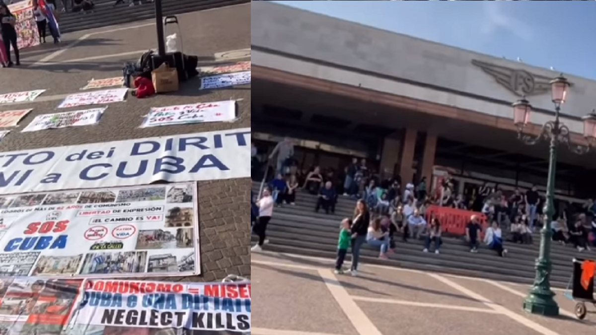 Cubanos se manifiestan en Venecia en contra de la dictadura comunista