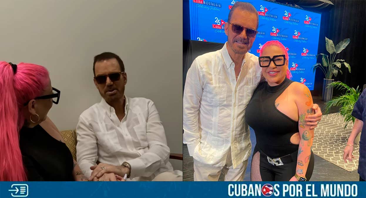 La cantante cubana Dianelys Alfonso Cartaya, mejor conocida como La Diosa de Cuba, no pudo ocultar su emoción tras conocer al músico cubano y figura importante del exilio, Willy Chirino.