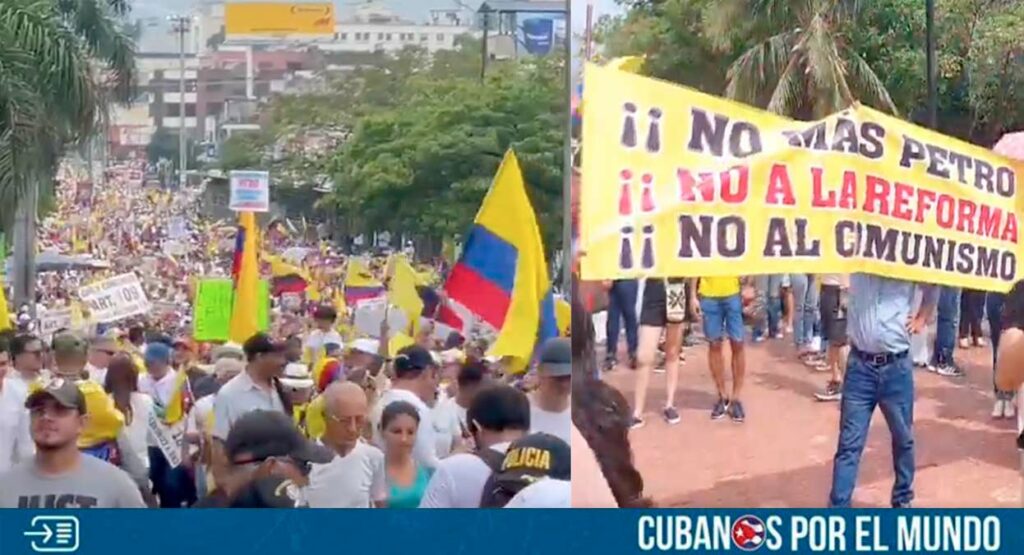 Durante el domingo 21 de abril se registraron masivas protestas en contra del gobierno de Gustavo Petro, por las políticas izquierdistas que pretende ejecutar en ese país al mejor estilo de Cuba y Venezuela.