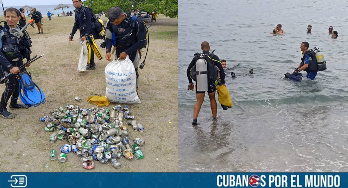 Buzos en Santiago de Cuba limpian del fondo marino la porquería que arrojan los cubanos al mar