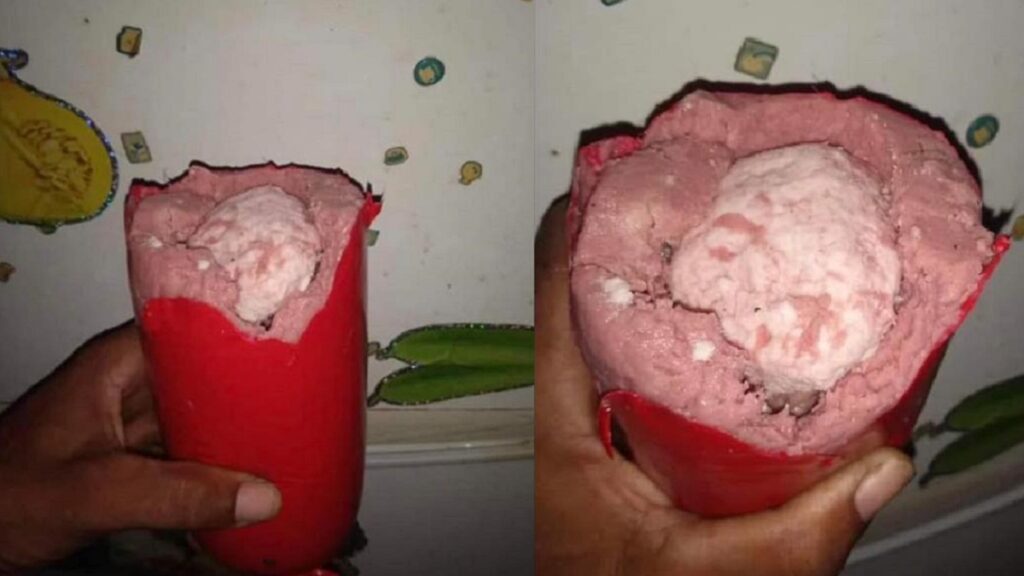 Encuentran enorme trozo de sal dentro de una mortadela