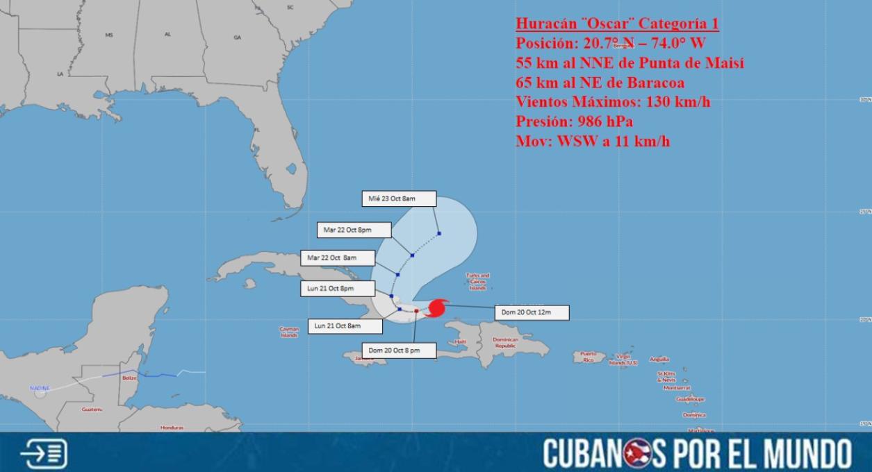 Las autoridades castristas informaron que el huracán Oscar tocará tierra en Cuba la tarde de este domingo por la costa norte, entre las provincias de Guantánamo y Holguín.