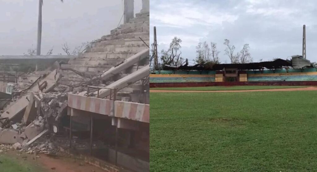 En las redes sociales se han compartido imágenes de como algunos estadios de béisbol quedaron severamente afectados tras el paso del huracán Rafael por Cuba.