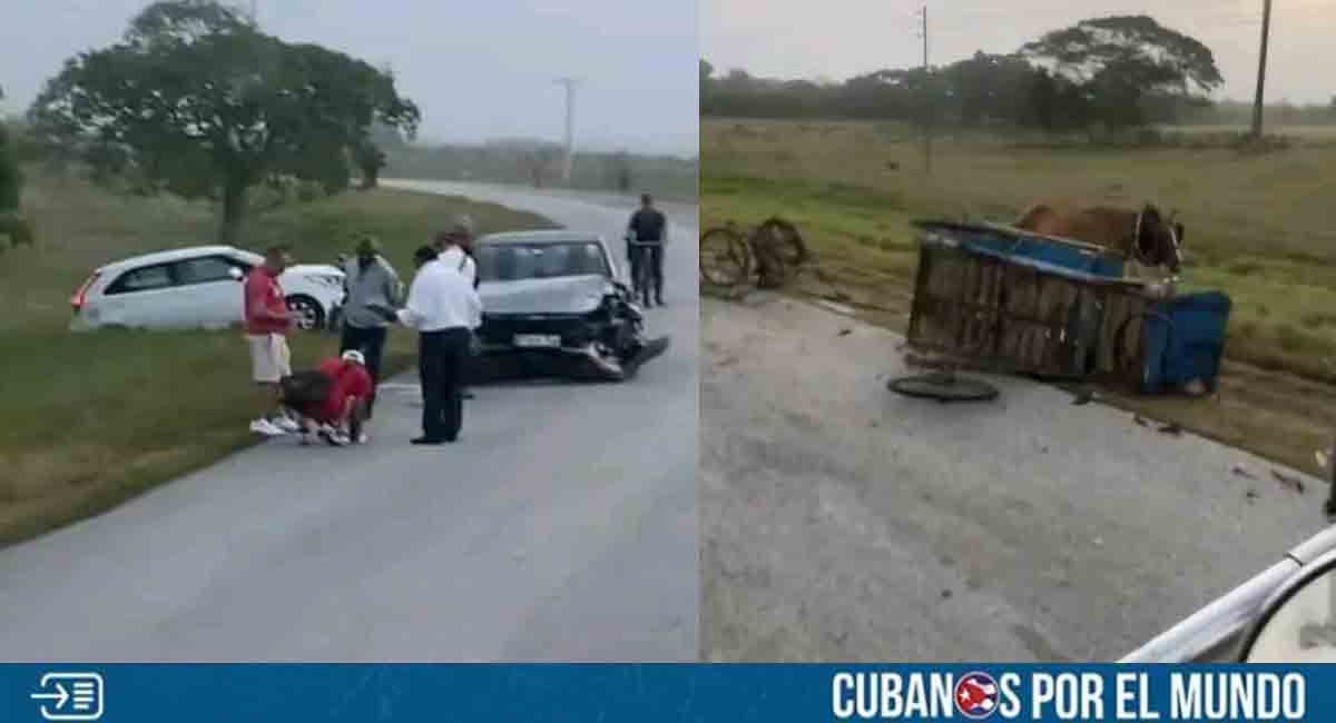 Accidente de tránsito en Camagüey entre auto de turismo y un carretón de caballo