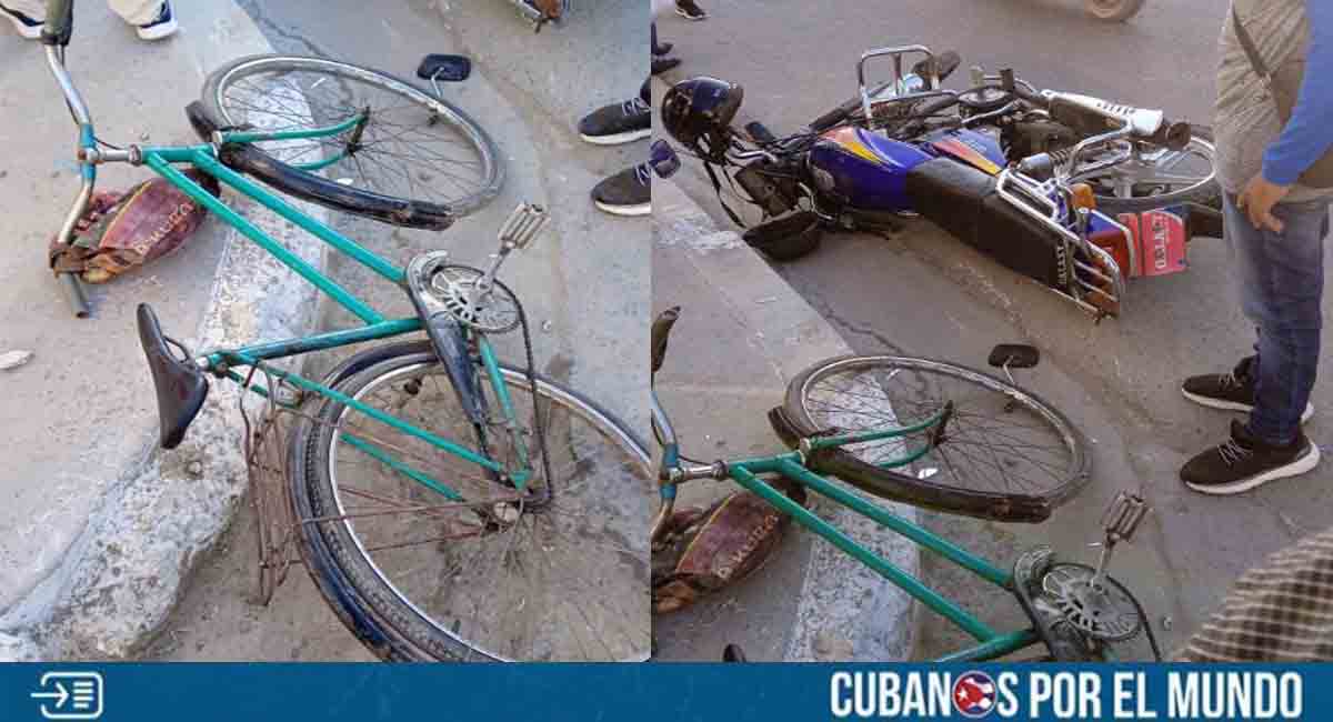 Las Tunas: Accidente entre una moto y una bicicleta deja a una persona herida