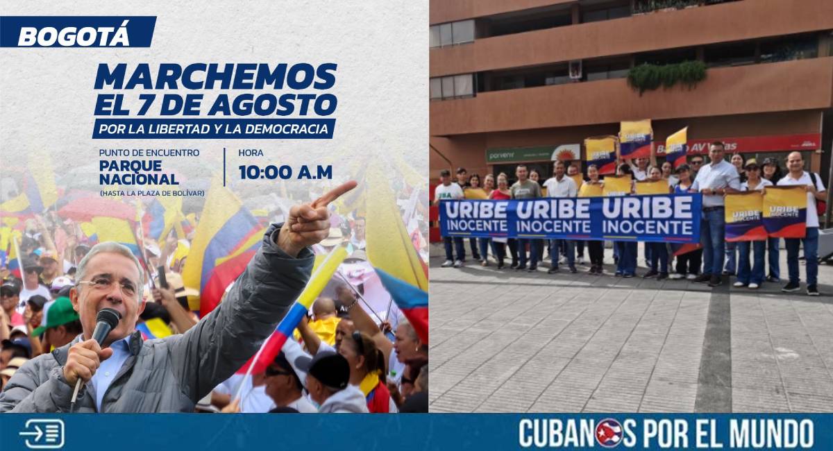 El partido Centro Democrático de Colombia convocó a una marcha nacional el próximo 7 de agosto en respaldo al expresidente Álvaro Uribe Vélez, luego de que fuera sentenciado a 12 años de prisión domiciliaria por los delitos de soborno en actuación penal y fraude procesal.