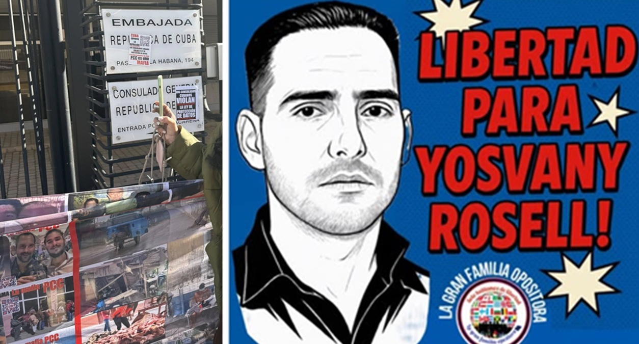 Cubanos exiliados protestan en Madrid para exigir la liberación del preso político Yosvany Rosell García