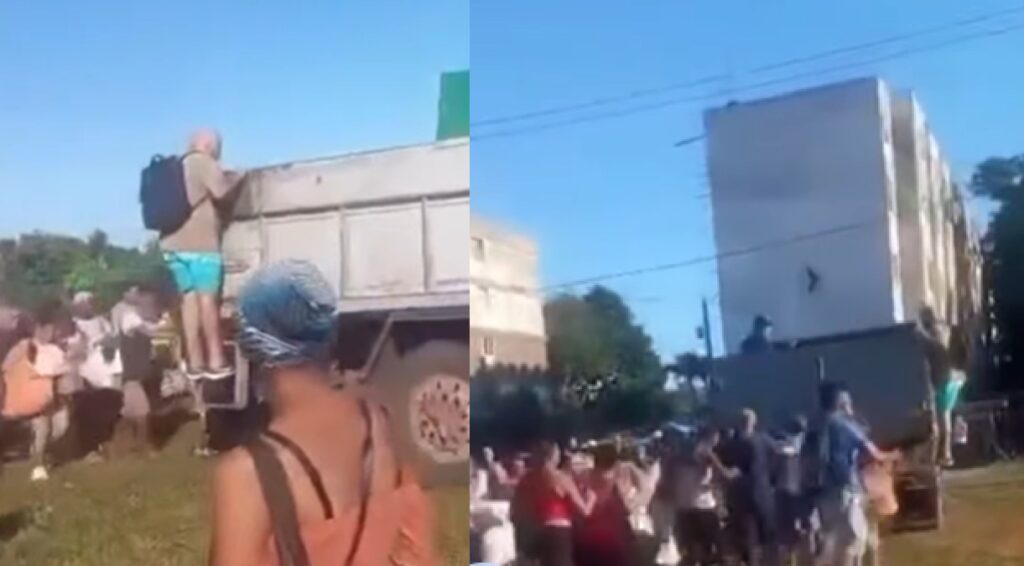 ¡Así se ve la miseria! Cubanos corren detrás del camión del arroz