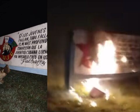 Incendian cartel de la UJC en plena carretera central en Artemisa